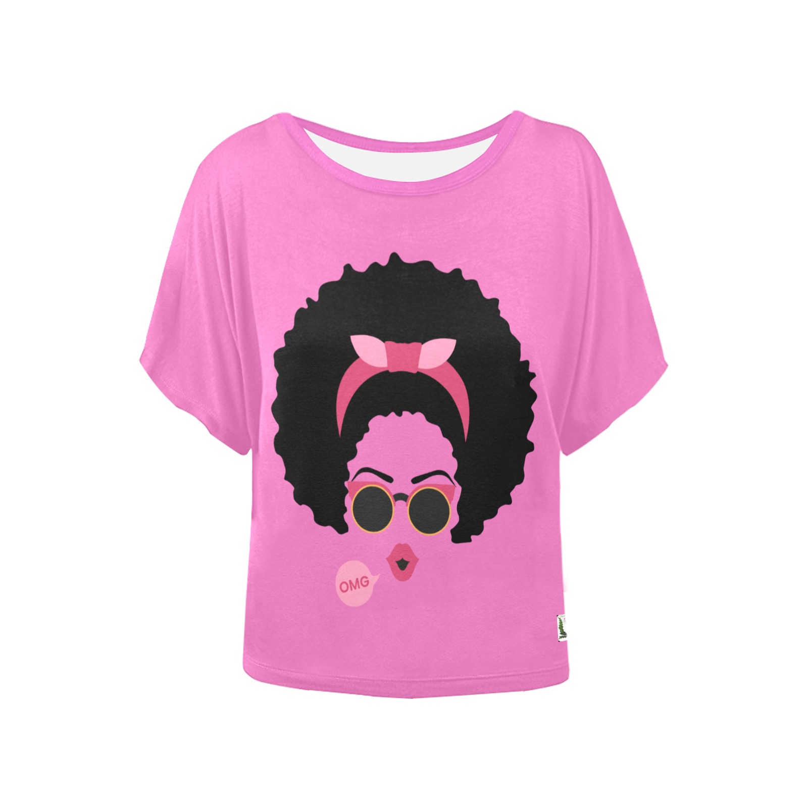FD's Black is Beautiful Collection- Black Woman OMG in pink 53086 Women's Batwing-Sleeved Blouse T shirt (Model T44)