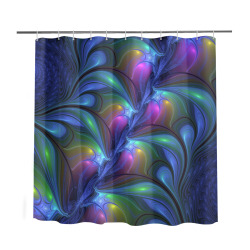 Colorful Luminous Abstract Blue Pink Green Fractal Shower Curtain 69"x72"