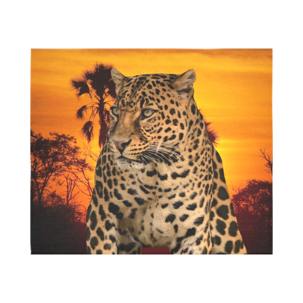 Leopard and Sunset Cotton Linen Wall Tapestry 60"x 51"