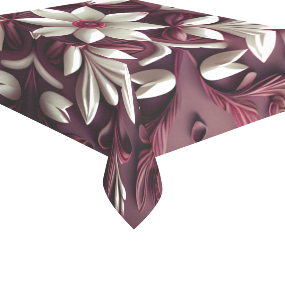 burgundy and white floral pattern Cotton Linen Tablecloth 60"x 84"