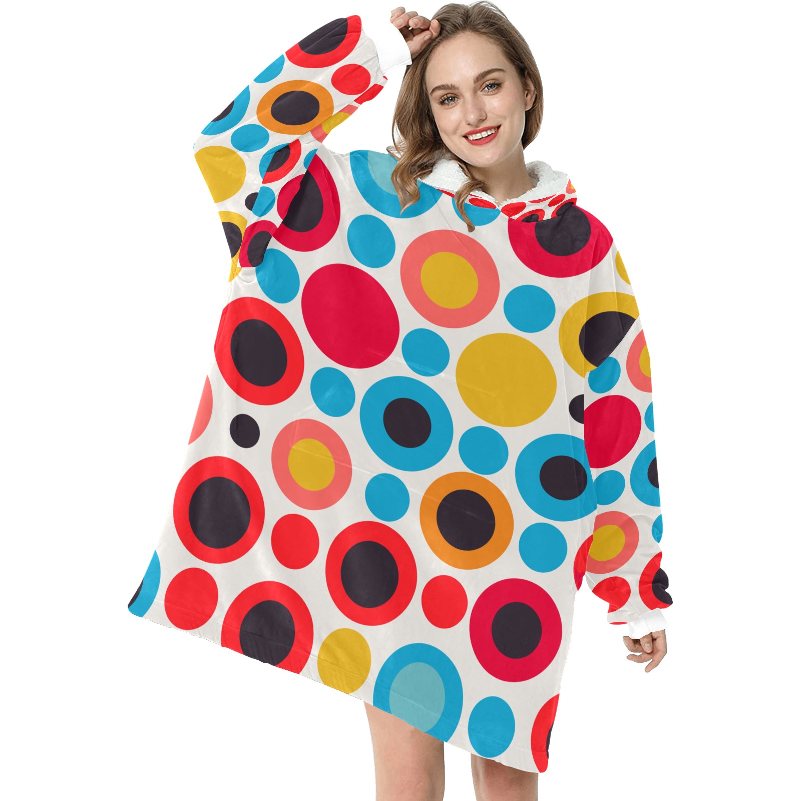 Fantasy irregular polka dot pattern on white art. Blanket Hoodie for Women