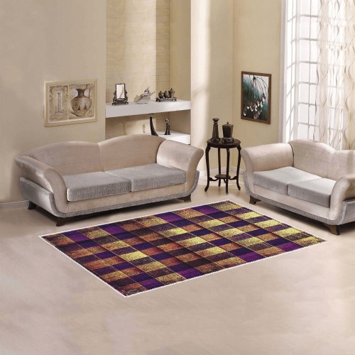 gold and violet check pattern Area Rug 5'x3'3''