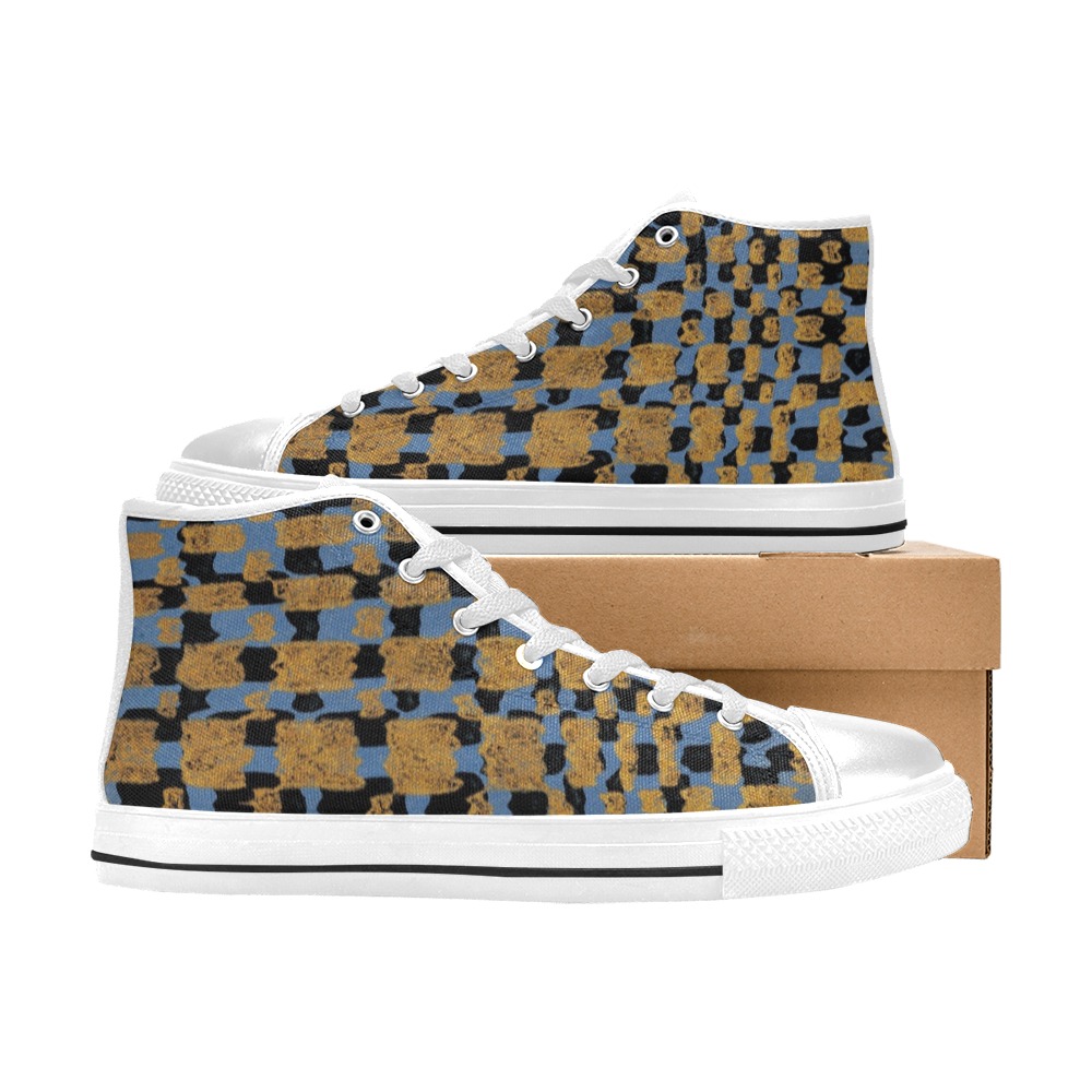 Checkered Adventure High Tops: Kids’ Canvas Lace-Up Sneakers High Top Canvas Shoes for Kid (Model 017)