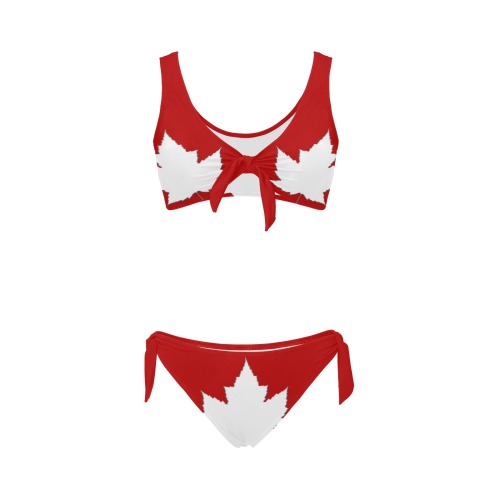 cute Canada Two Piece Bathing Suit Bow Tie Front Bikini Swimsuit (Model S38)
