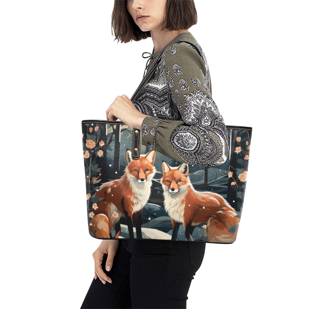 Under Fox Moon Ladies Shoulder Bag Chic Leather Tote Bag (Model 1709)