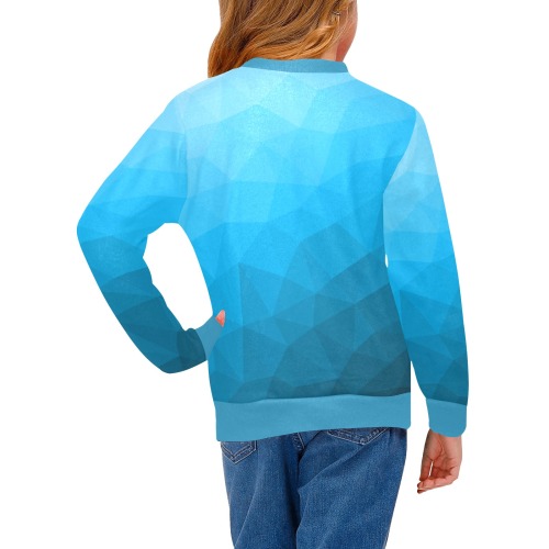 Cyan gradient geometric mesh pattern Girls' All Over Print Crew Neck Sweater (Model H49)