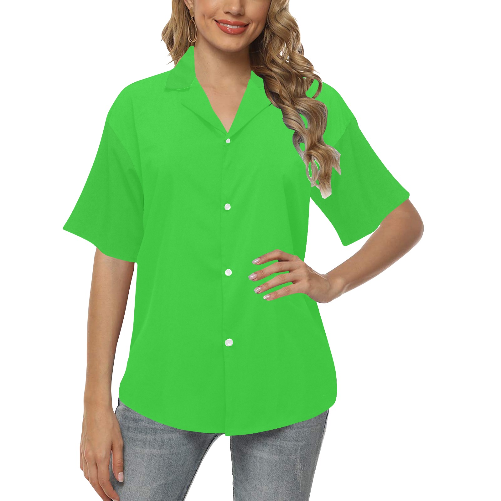 color lime green All Over Print Hawaiian Shirt for Women (Model T58)