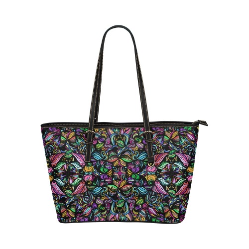Whimsical Blooms Leather Tote Bag/Small (Model 1651)