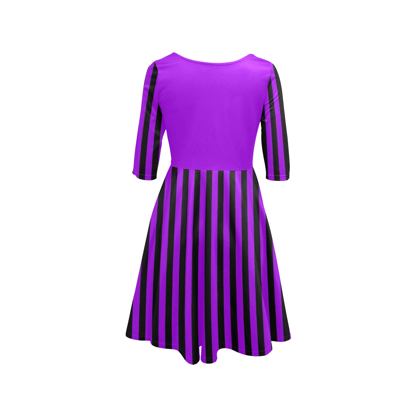 Purple and Black Stripes Pattern Half Sleeve Skater Dress (Model D61)