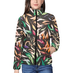 Dark fall leaves green Women's Stand Collar Padded Jacket (Model H41)