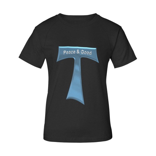 Franciscan Tau Cross Peace and Good  Blue Metallic Women's Raglan T-Shirt/Front Printing (Model T62)