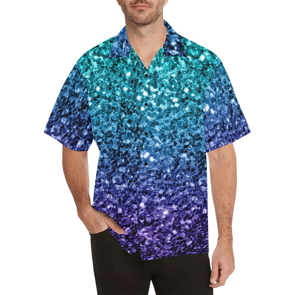 Aqua blue ombre faux glitter sparkles Hawaiian Shirt (Model T58)