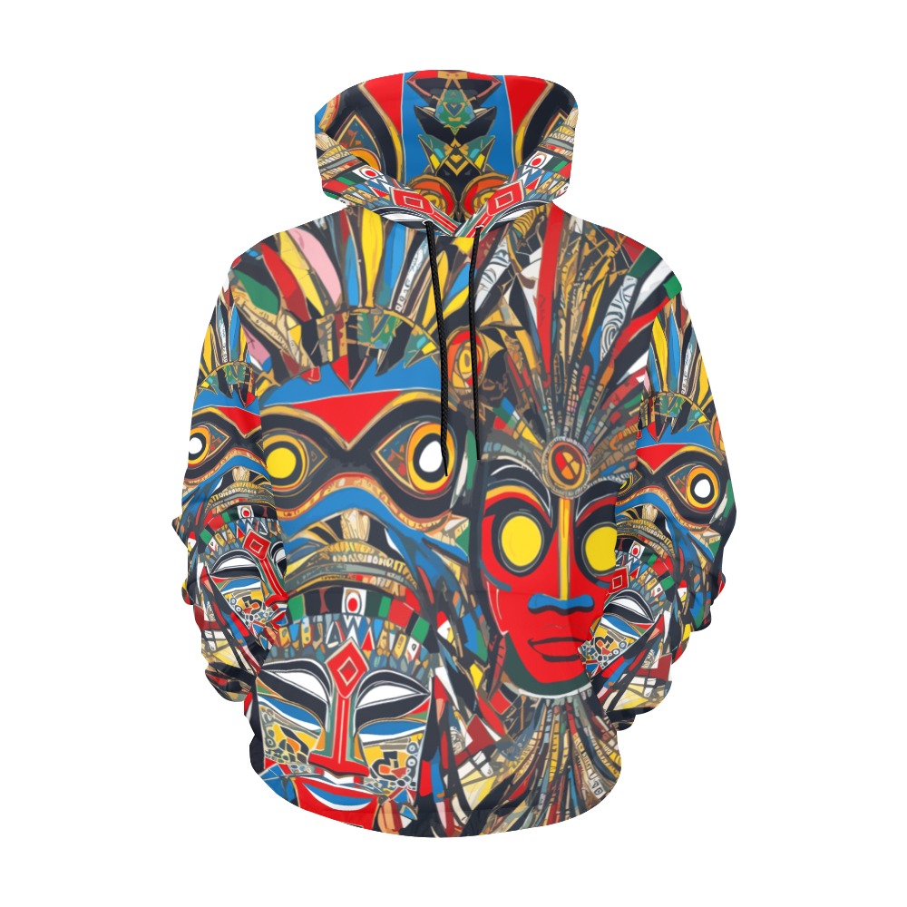 Chic abstract African masks. Colorful abstract art All Over Print Hoodie for Women (USA Size) (Model H13)