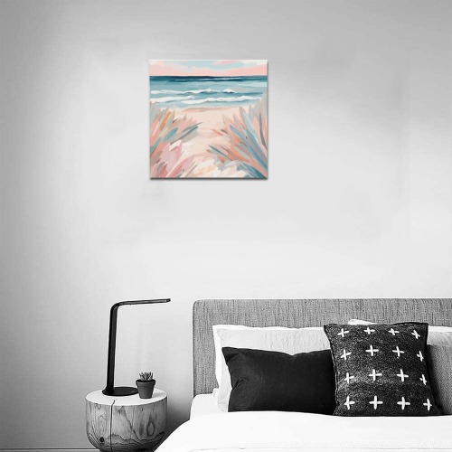 Fantasy art of deserted beach. Pastel colors. Upgraded Canvas Print 16"x16"