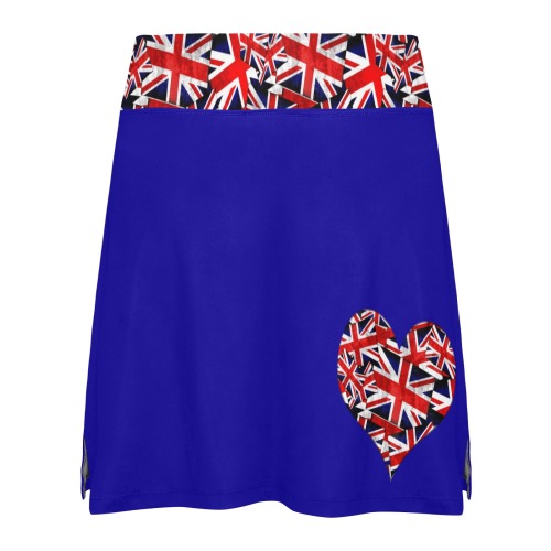 Union Jack British Flag Heart - Blue Women's Athletic Skirt (Model D64)
