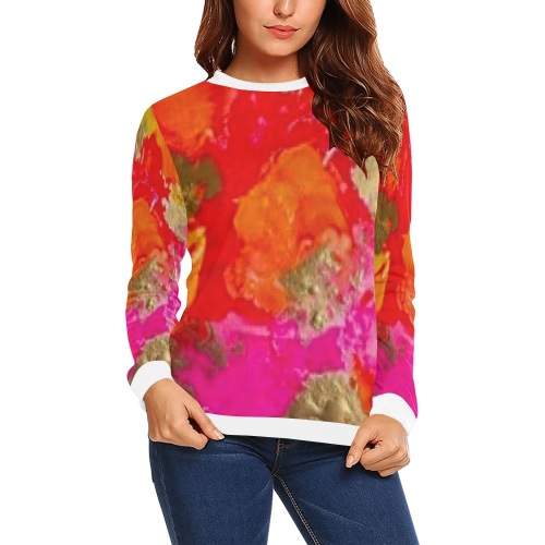 Orange krush-white collar and cuff All Over Print Crewneck Sweatshirt for Women (Model H18)
