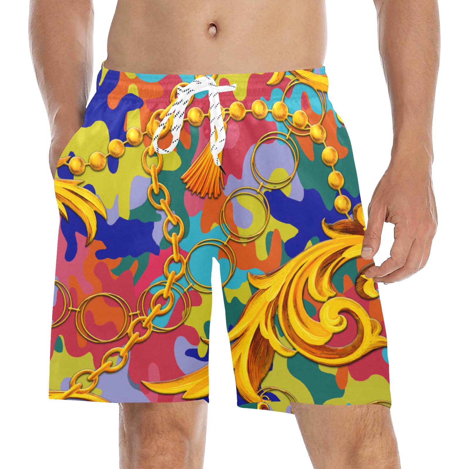 Colorful Camo, Exclusive Collectable Fly Men's Mid-Length Beach Shorts (Model L51)