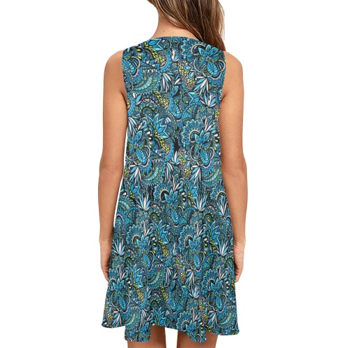 Cerulean Swirls - Small Pattern Sleeveless A-Line Pocket Dress (Model D57)