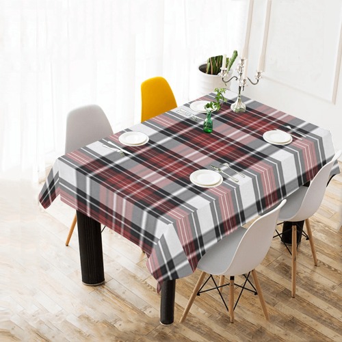 Red Black Plaid Cotton Linen Tablecloth 60" x 90"