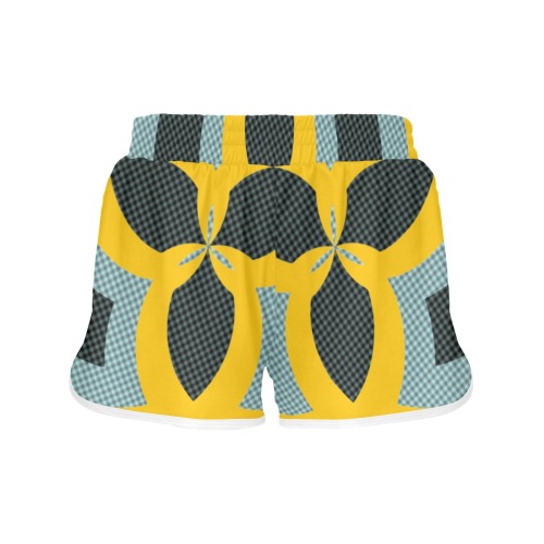 Blue Yellow Distorted Diamonds Women's Sports Shorts (Model L61)