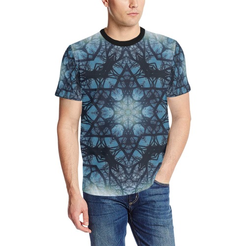 lighted tree Men's All Over Print T-Shirt (Solid Color Neck) (Model T63)