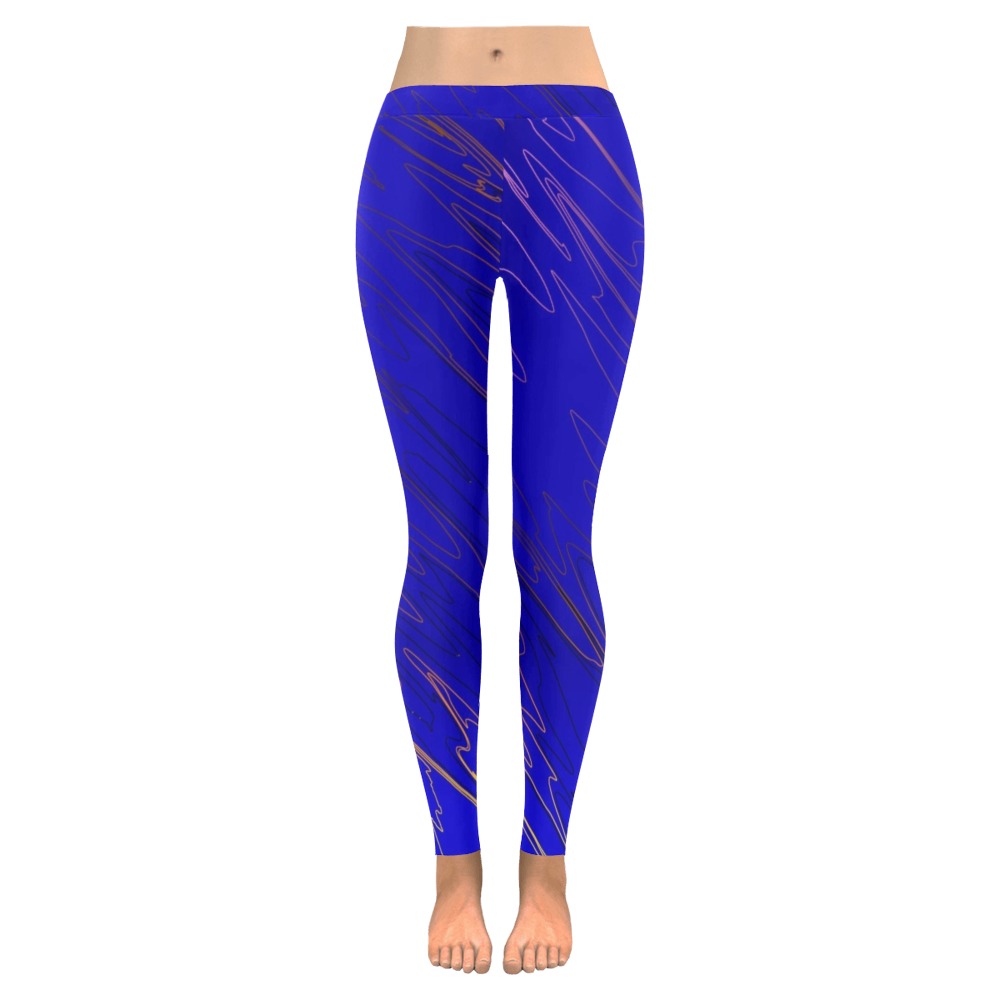 Marbled Blue Women's Low Rise Leggings (Invisible Stitch) (Model L05)