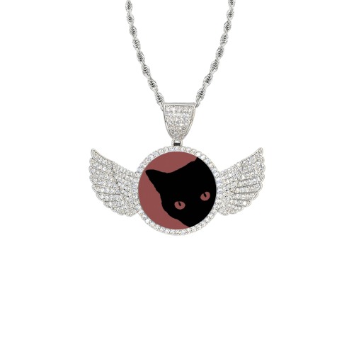 956MNJ Wings Silver Photo Pendant with Rope Chain