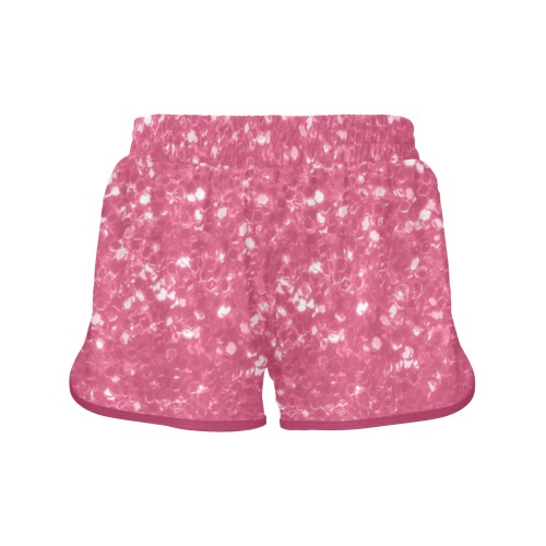 Magenta light pink red faux sparkles glitter Women's Sports Shorts (Model L61)