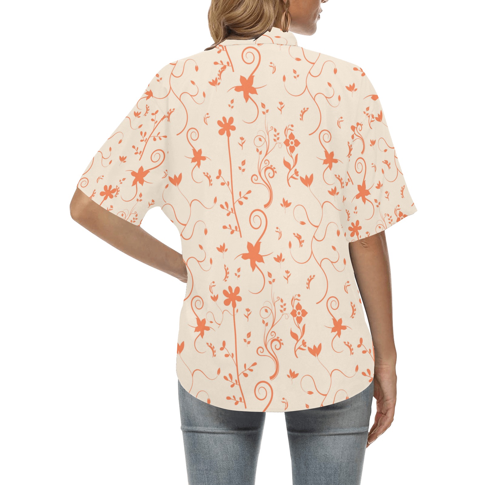 Living Coral Floral Pattern All Over Print Hawaiian Shirt for Women (Model T58)