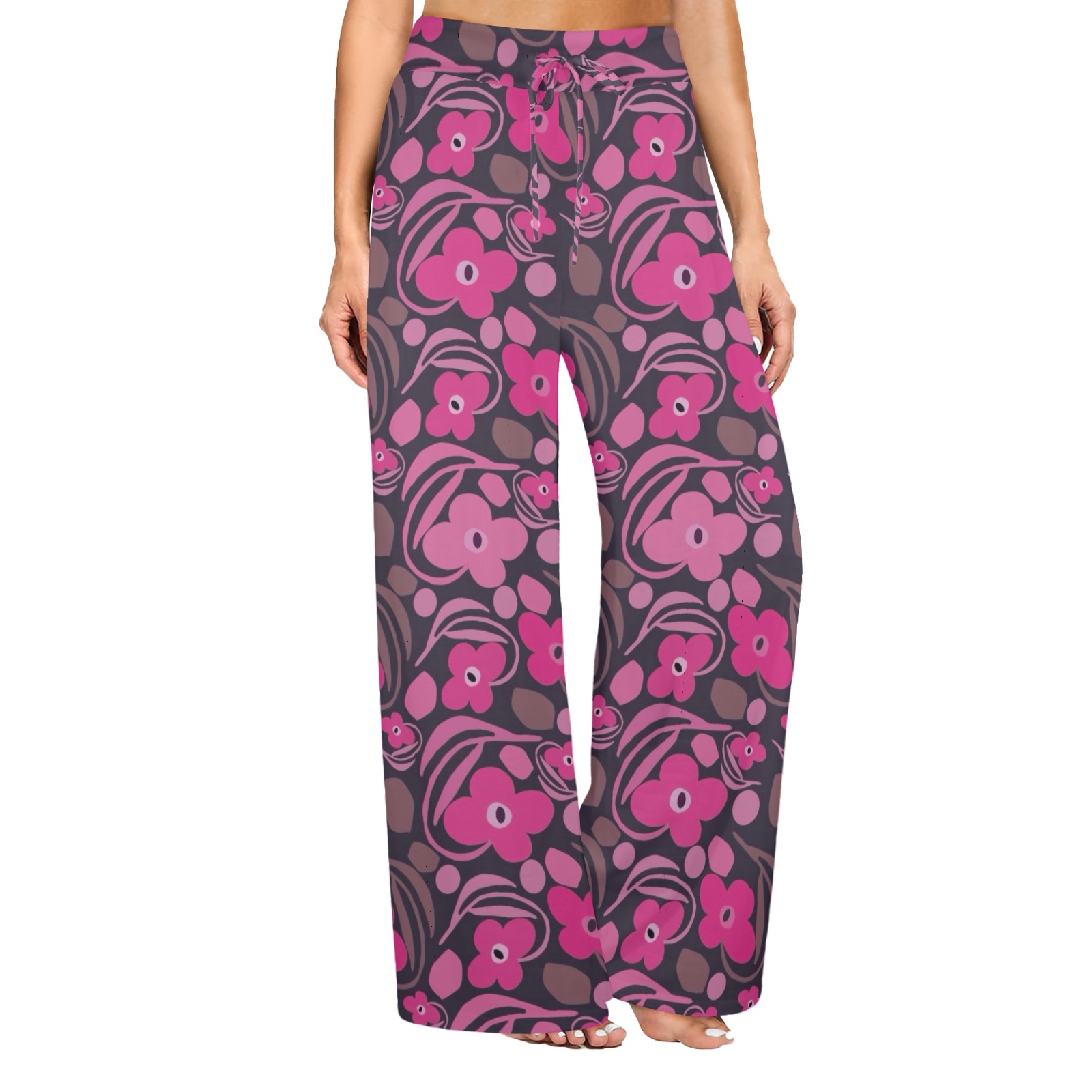 Retro pink floral Women's Wide Leg Lounge Pants (Model L77)