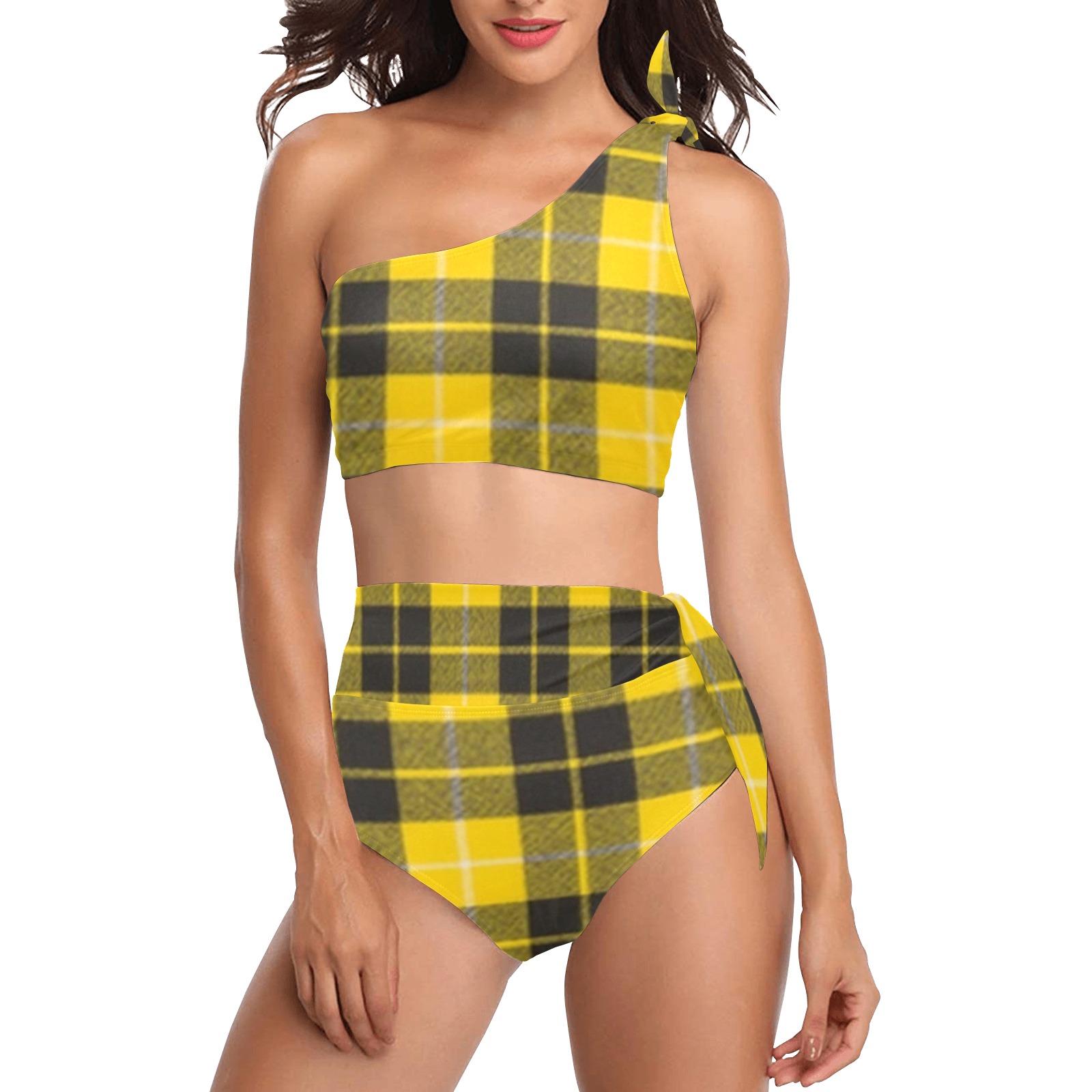 Barclay Dress Modern High Waisted One Shoulder Bikini Set (Model S16)