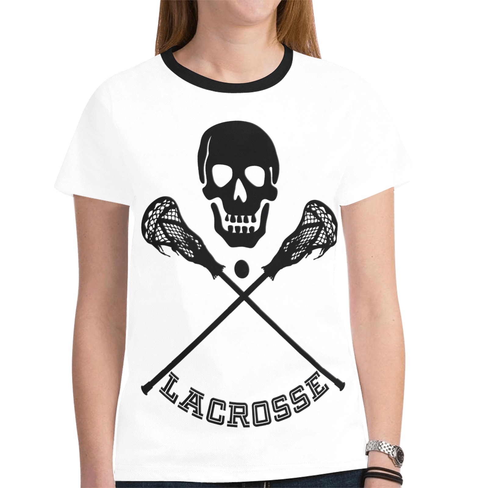 Lacrosse Skull New All Over Print T-shirt for Women (Model T45)