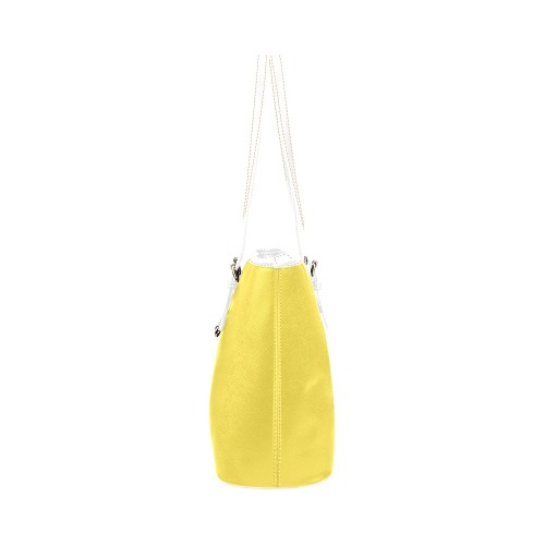 Yellow White Leather Tote Bag/Large (Model 1651)