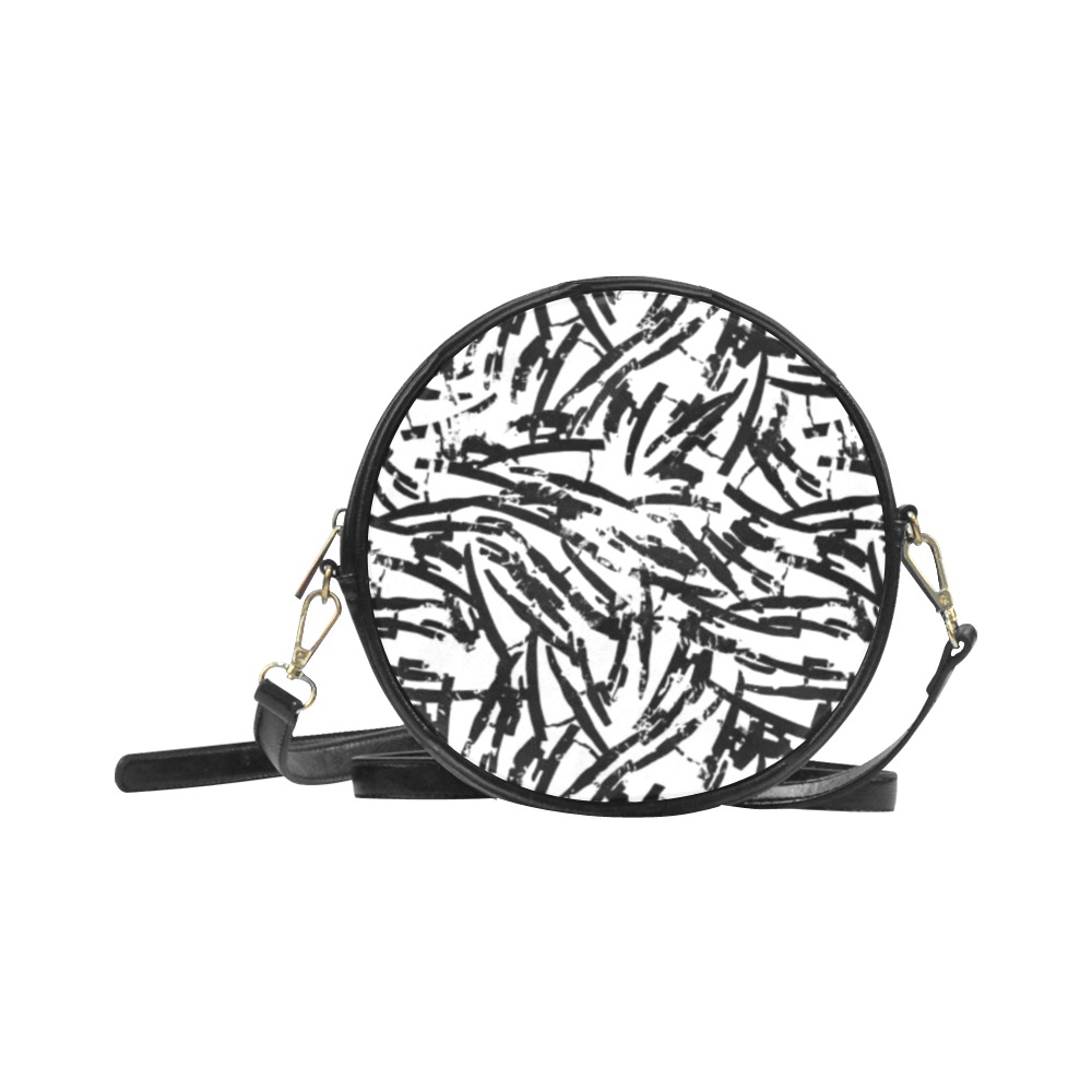 Brush Stroke Black and White Round Sling Bag (Model 1647)