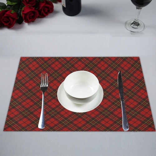 Red tartan plaid winter Christmas pattern holidays Placemat 14’’ x 19’’ (Six Pieces)