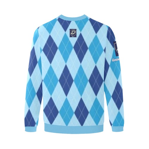 DIONIO Clothing - Argyle Blue,Light Blue Diamond Sweatshirt (Blue D-Shield Logo) Men's Oversized Fleece Crew Sweatshirt (Model H18)