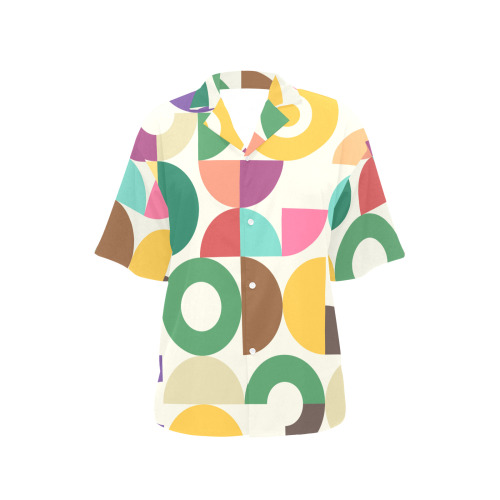 Retro Semi Circle Bauhaus Textile Pattern All Over Print Hawaiian Shirt for Women (Model T58)
