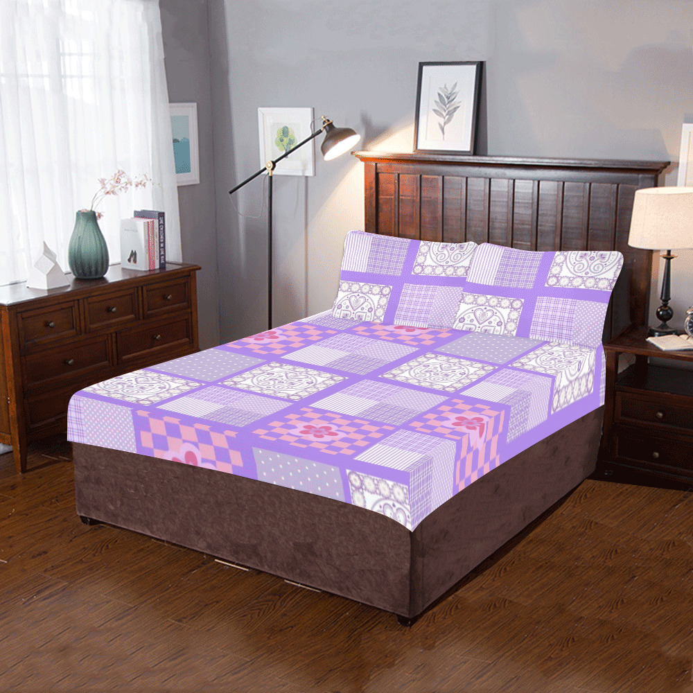 Pink and Purple Patchwork Design 3-Piece Bedding Set