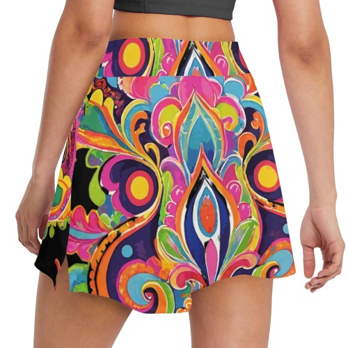 Abstract Retro Hippie Paisley Floral Women's Golf Skirt with Pockets (Model D64)