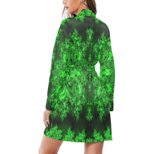 Frost on the Evergreens Fractal Women's Long Sleeve Belted Night Robe