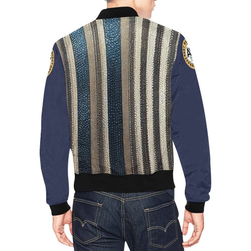 horizontal striped pattern, silver and saphire All Over Print Bomber Jacket for Men (Model H19)