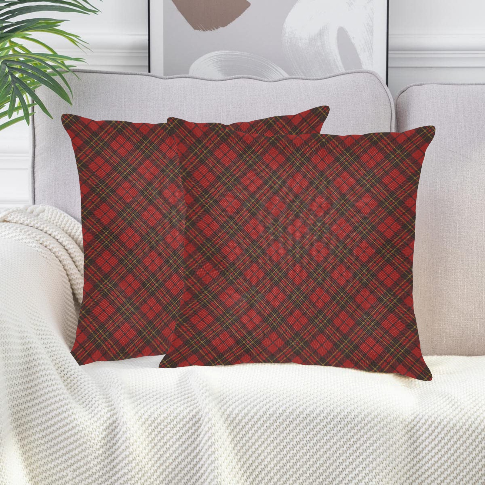 Red tartan plaid winter Christmas pattern holidays Linen Zippered Pillowcase 18"x18"(Two Sides&Pack of 2)