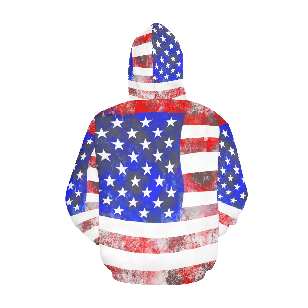 Extreme Grunge American Flag of the USA All Over Print Hoodie for Women (USA Size) (Model H13)