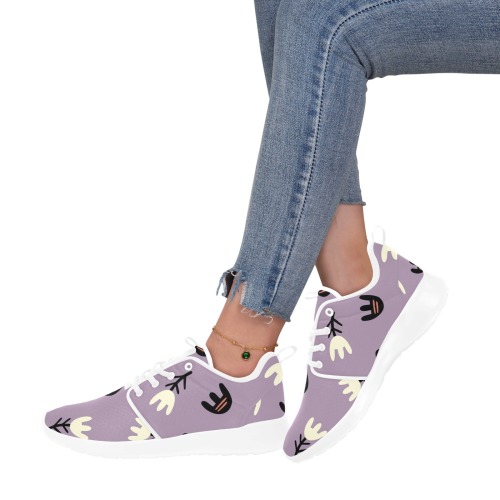Minimalistic Abstract Retro Flowers Women's Pull Loop Sneakers (Model 02001)
