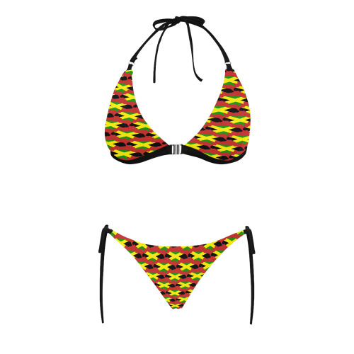Jamaican Flag Maps Red Buckle Front Halter Bikini Swimsuit (Model S08)