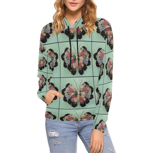 Green Butterflies All Over Print Hoodie for Women (USA Size) (Model H13)