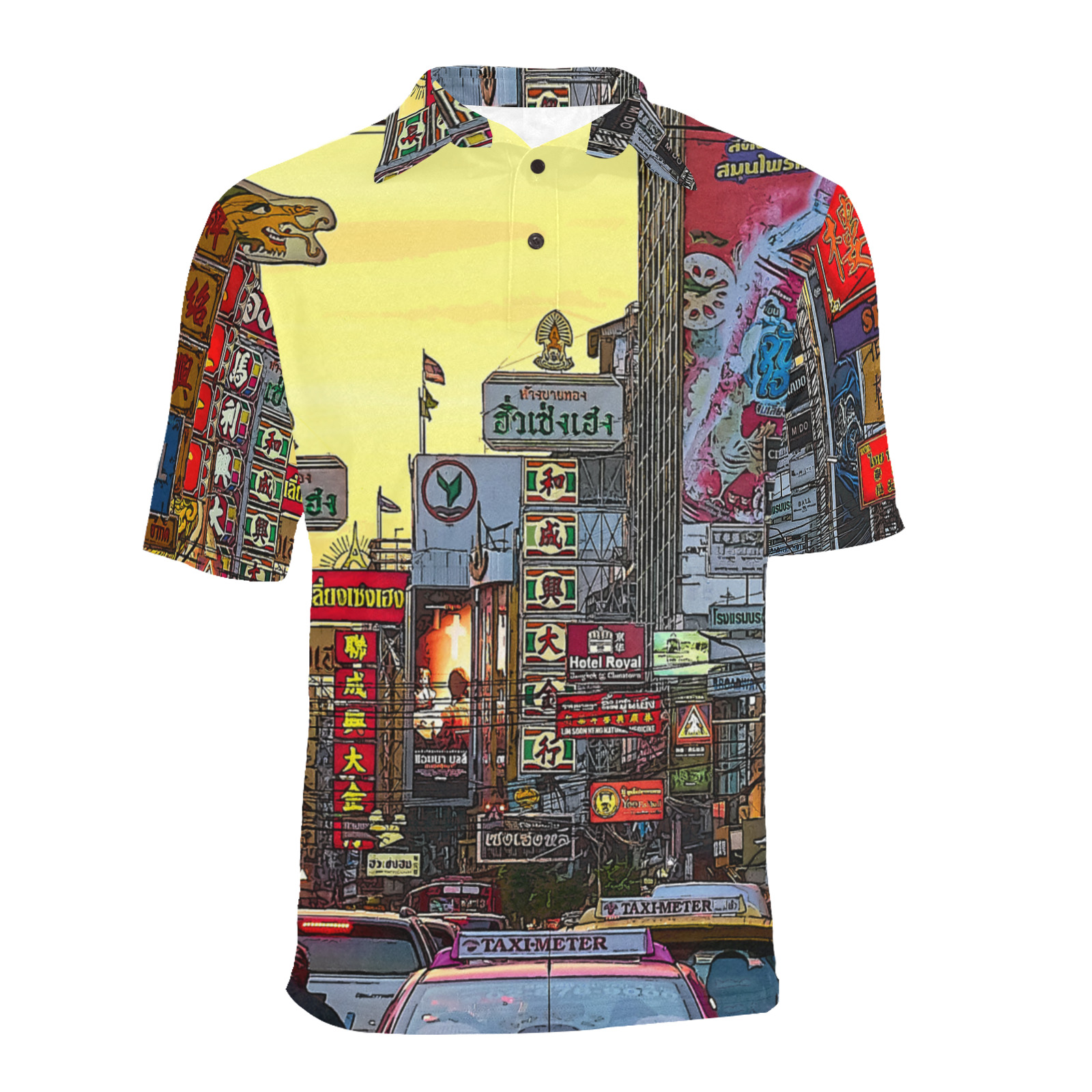 Chinatown in Bangkok Thailand - Altered Photo Men's All Over Print Polo Shirt (Model T55)