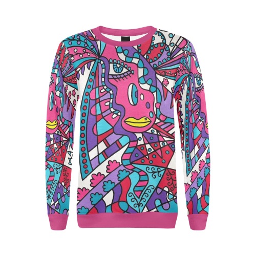 Tickle / Pink All Over Print Crewneck Sweatshirt for Women (Model H18)