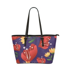 Vintage Red Flowers Leather Tote Bag/Large (Model 1651)