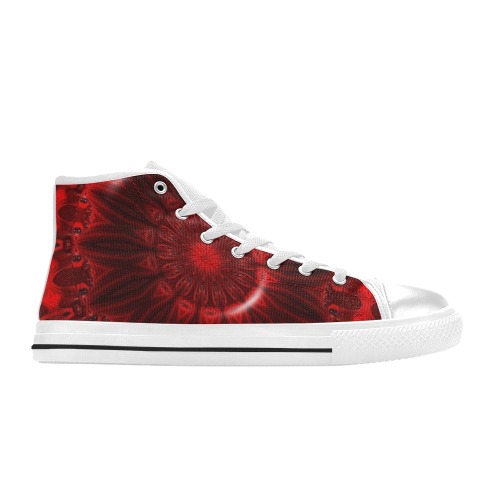 Red Sunflower on a Persian Rug Abstract Fractal Kaleidoscope Mandala Men’s Classic High Top Canvas Shoes (Model 017)